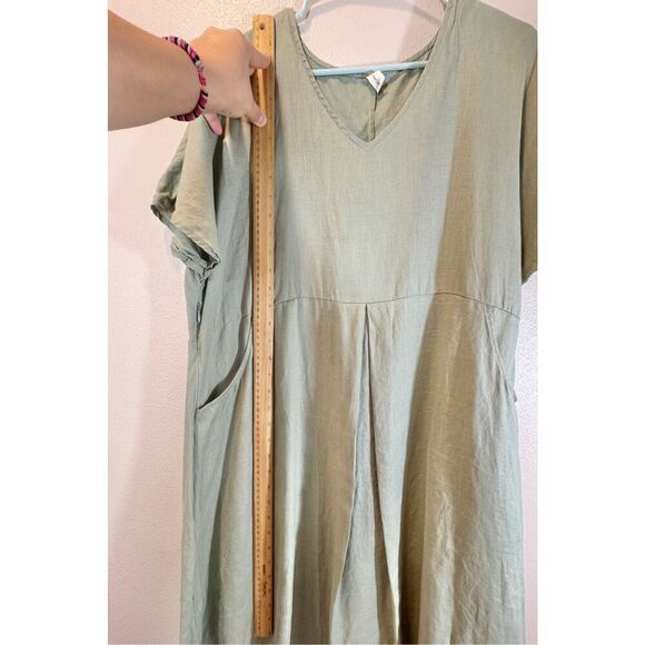 Grae Cove Minimalist 100% Linen Sage Green Midi Women's Dress XXL - Picture 6 of 9